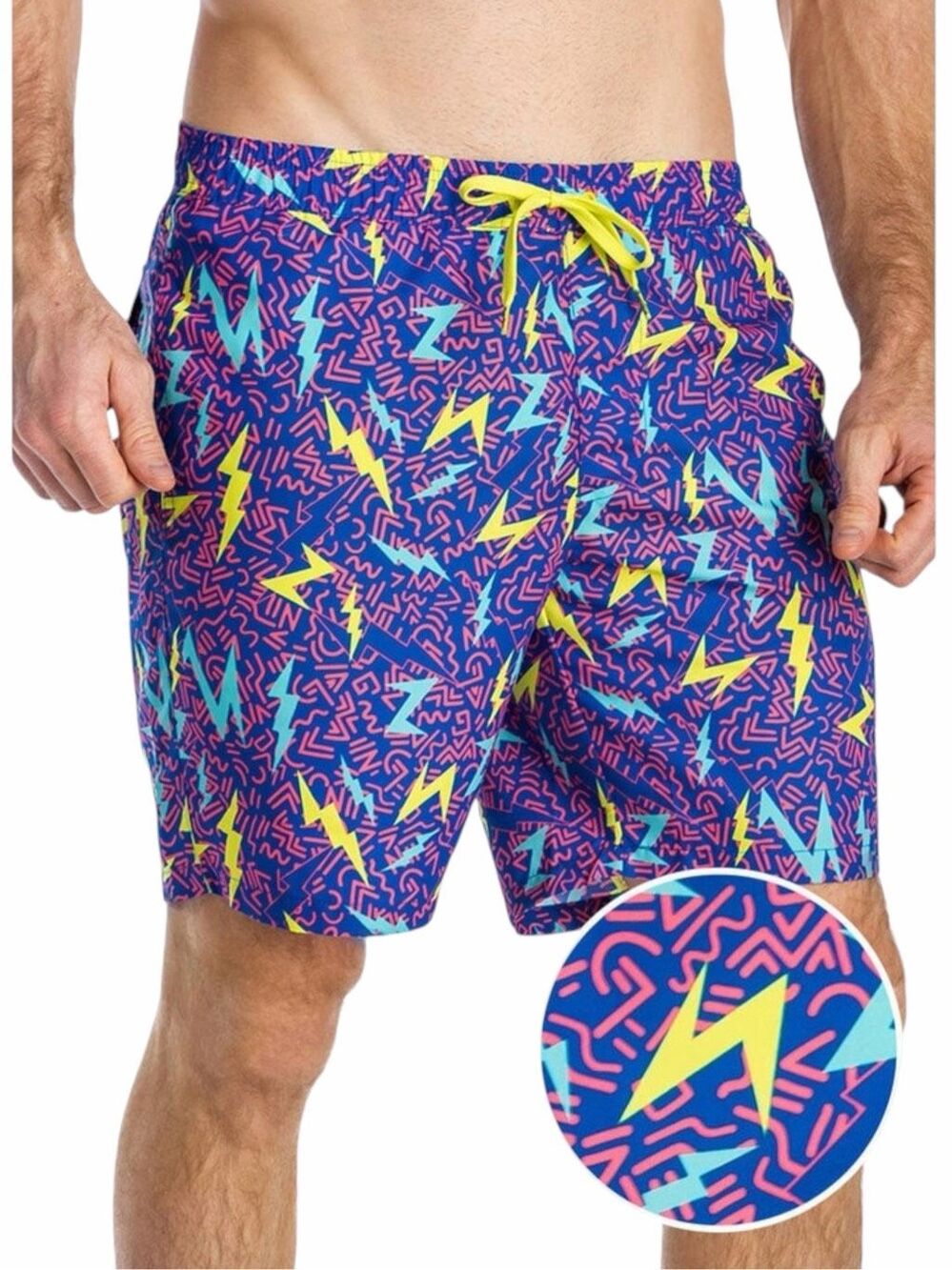 TIPSY ELVES Grease Lightning Stretch Swim Trunks Retro 80s Men’s Large
